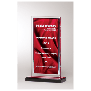 Deep Red Draped Satin Patterned Acrylic with Silver Mirror Border, Black with Red Top Base - 5 x 8 1/2