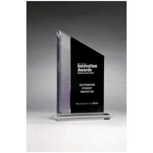 Digitally Printed Brushed Silver Accent on Black Upright Acrylic with Clear Base alternate view
