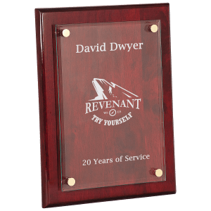 Rosewood Piano Finish Floating Glass Plaque - 9" x 12