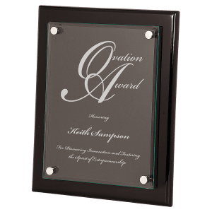 Black Piano Finish Floating Glass Plaque - 10 1/2" x 13