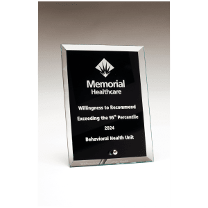 Clear Glass Plaque with Painted Black Background, Silv er Plated Easel Post